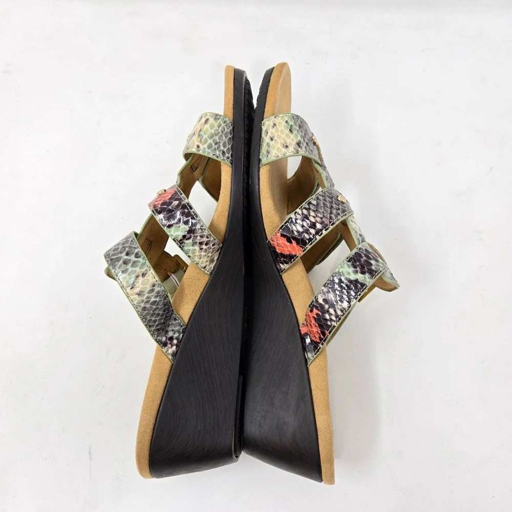 Vionic  9 Snakeskin Print Wedge Sandals Multi Color Comfort‎ Adjustable Straps